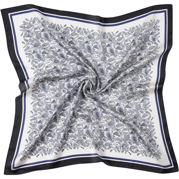 Women Navy Paisley Headscarf Satin Bandana Pattern Polyester Breathable Scarves - Picture 1 of 7